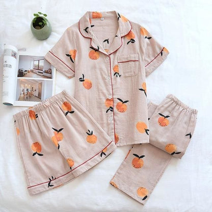 Japanese Cotton Summer Short Sleeve Pajamas Set BE014 - Egirldoll