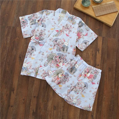 Japanese Cotton Summer Short Sleeve Pajamas Set BE014 - Egirldoll