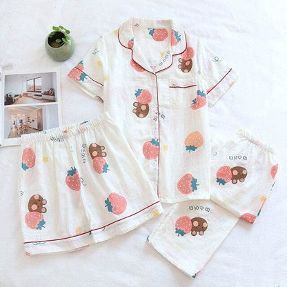 Japanese Cotton Summer Short Sleeve Pajamas Set BE014 - Egirldoll