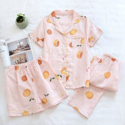 Japanese Cotton Summer Short Sleeve Pajamas Set BE014 - Egirldoll