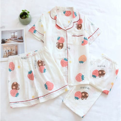 Japanese Cotton Summer Short Sleeve Pajamas Set BE014 - Egirldoll