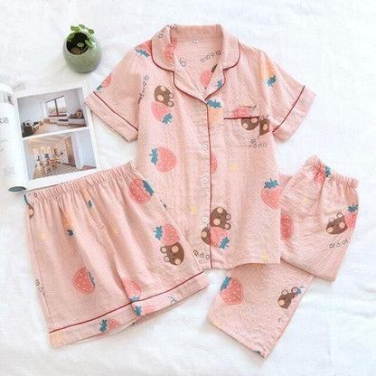 Japanese Cotton Summer Short Sleeve Pajamas Set BE014 - Egirldoll