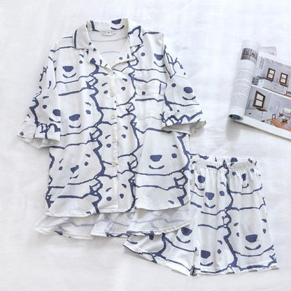 Japanese Cotton Summer Short Sleeve Pajamas Set BE014 - Egirldoll