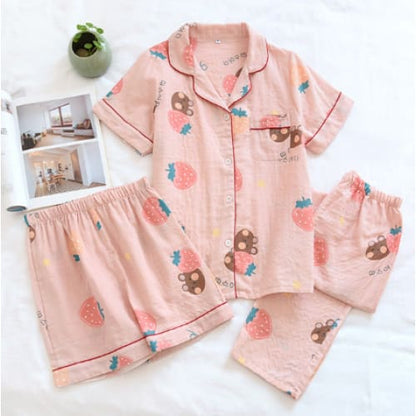 Japanese Cotton Summer Short Sleeve Pajamas Set BE014 - Egirldoll