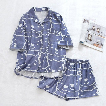 Japanese Cotton Summer Short Sleeve Pajamas Set BE014 - Egirldoll