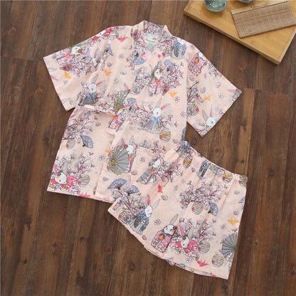 Japanese Cotton Summer Short Sleeve Pajamas Set BE014 - Egirldoll