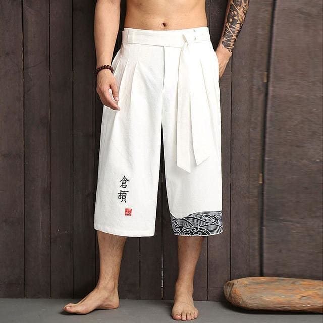 Japanese Fashion Men Loose Linen Cropped Pants BE011 - Egirldoll