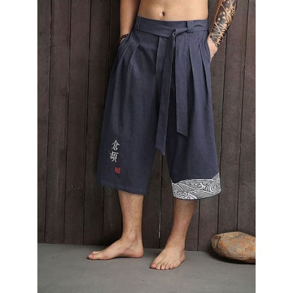 Japanese Fashion Men Loose Linen Cropped Pants BE011 - Egirldoll