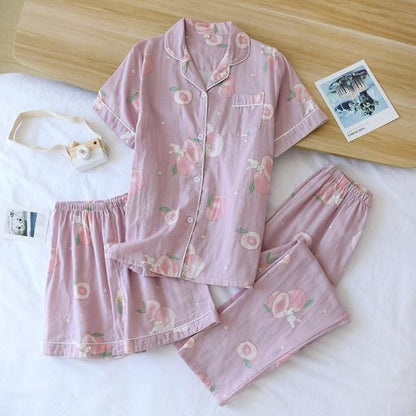 Japanese Fashion Pajama Cartoon Print Double Gauze Set BE013 - Egirldoll