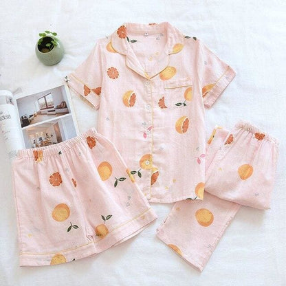 Japanese Fashion Pajama Cartoon Print Double Gauze Set BE013 - Egirldoll