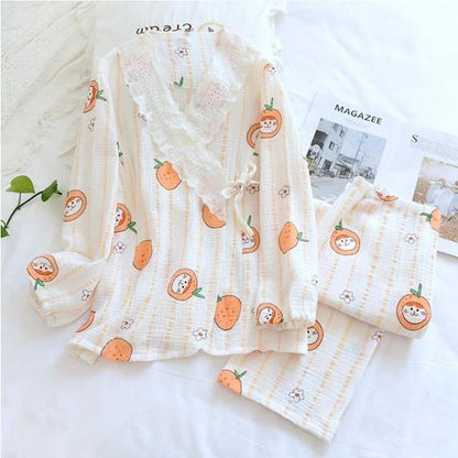 Japanese Fashion Pajama Cartoon Print Double Gauze Set BE013 - Egirldoll