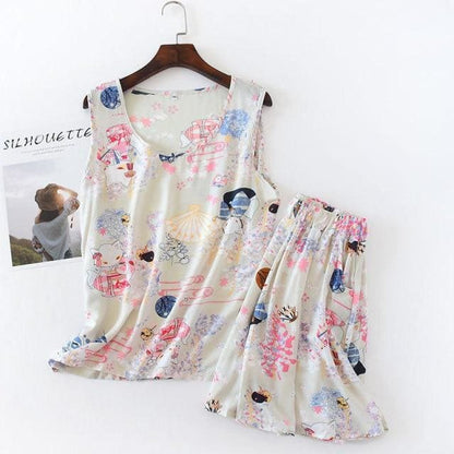 Japanese Fashion Pajama Cartoon Print Double Gauze Set BE013 - Egirldoll