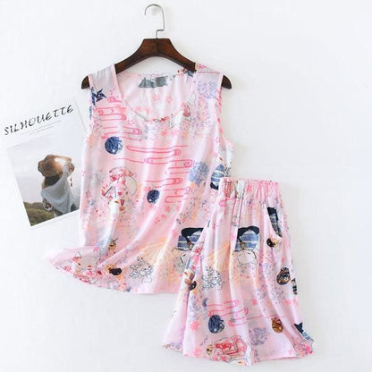 Japanese Fashion Pajama Cartoon Print Double Gauze Set BE013 - Egirldoll