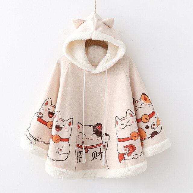 Japanese Harajuku Kawaii Lucky Cat Cloak Cute Hoodies Cape SP16527 - Egirldoll