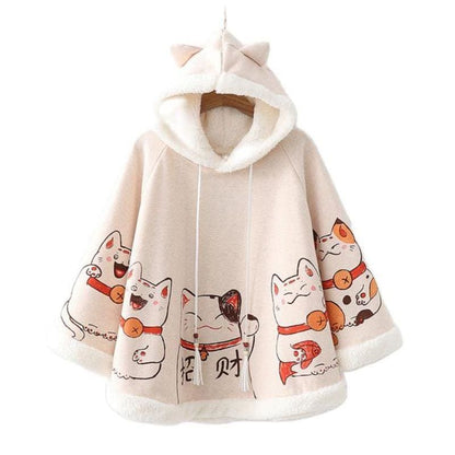 Japanese Harajuku Kawaii Lucky Cat Cloak Cute Hoodies Cape SP16527 - Egirldoll