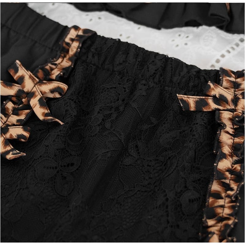 Japanese Kawaii Black Lingerie Dress Leopard Maid Outfits BE317 - Egirldoll