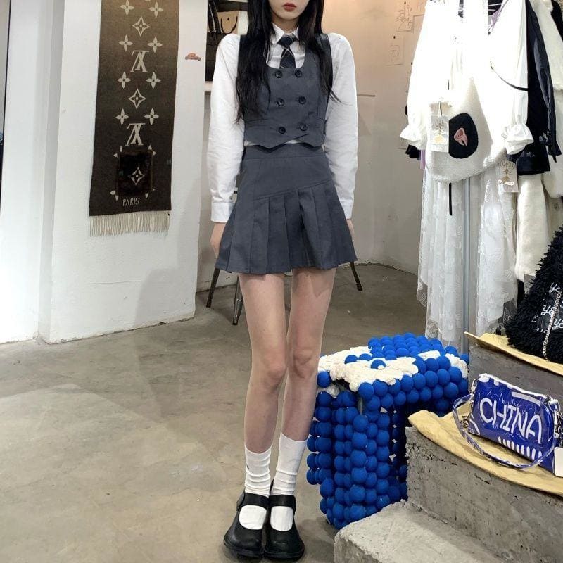 Japanese White Tops Pleated Skirt JK Uniform Suit EG16659 - Egirldoll
