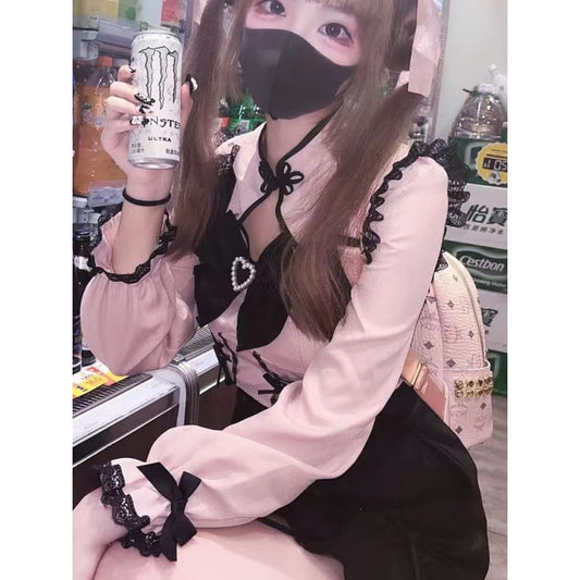 Jirai Kei Cute Hearts Pink Black Fashionable Outift ON574 -