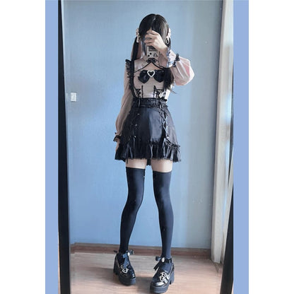 Jirai Kei Cute Hearts Pink Black Fashionable Outift ON574 -