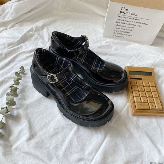 JK Retro Mary Jane Black Bowknot Thick Platform Shoes EG17436 - Egirldoll