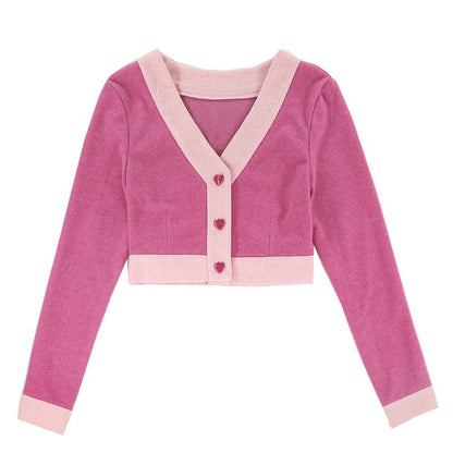 Kawaii Barbie Style Pink Hot Pink Love Hearts Cardigan Top Skirt Set ON108 - Egirldoll