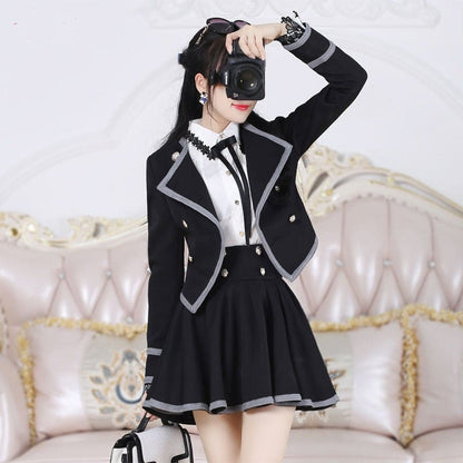 Kawaii Black Edge British Skirt Two Piece Set EG16627 - Egirldoll