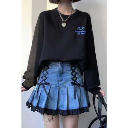 Kawaii Black Lace Blue Denim Skirt ON102 - Egirldoll