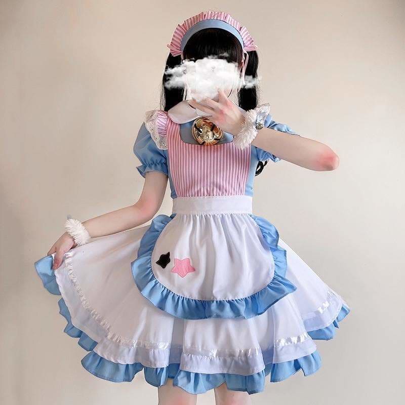 Kawaii Blue White Sweet Stars Lolita Cosplay Maid Dress SS1962 - Egirldoll
