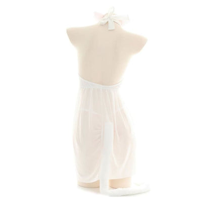 Kawaii Cat Girl Translucent Pajama Open Chest Nightdress With Ears and Tail Set EG392 - Egirldoll