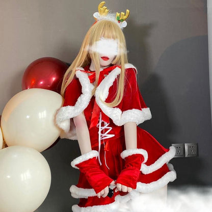 Kawaii Christmas Girl Bunny Ear Red Cape Cloak Santa Dress EG16654 - Egirldoll