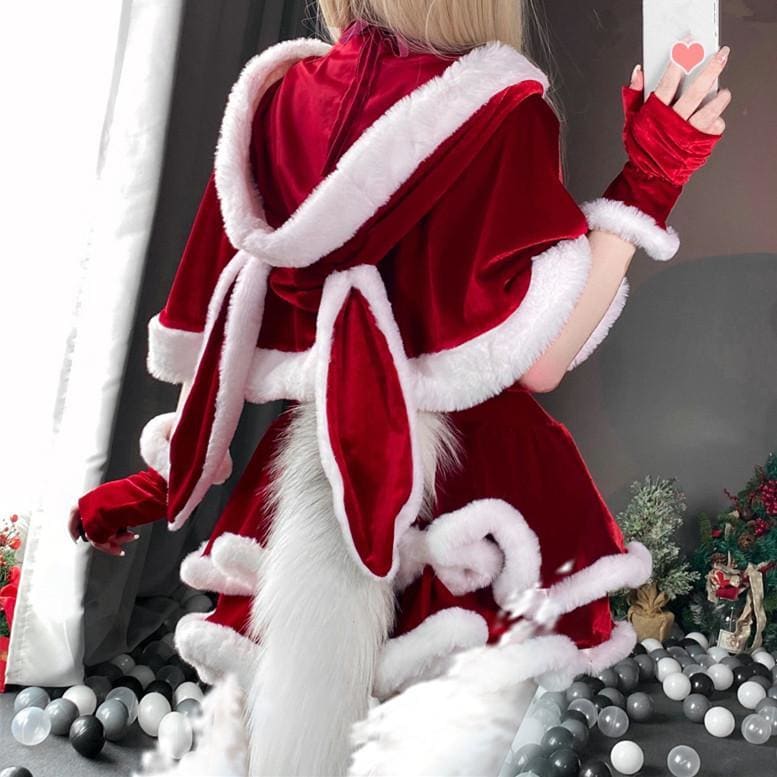 Kawaii Christmas Girl Bunny Ear Red Cape Cloak Santa Dress EG16654 - Egirldoll