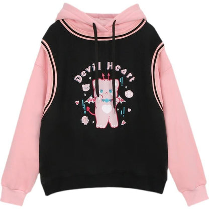 Kawaii Devil Heart Pink Bear Pastel Black Sweater SP16306 - Egirldoll