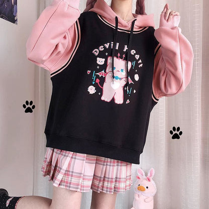 Kawaii Devil Heart Pink Bear Pastel Black Sweater SP16306 - Egirldoll