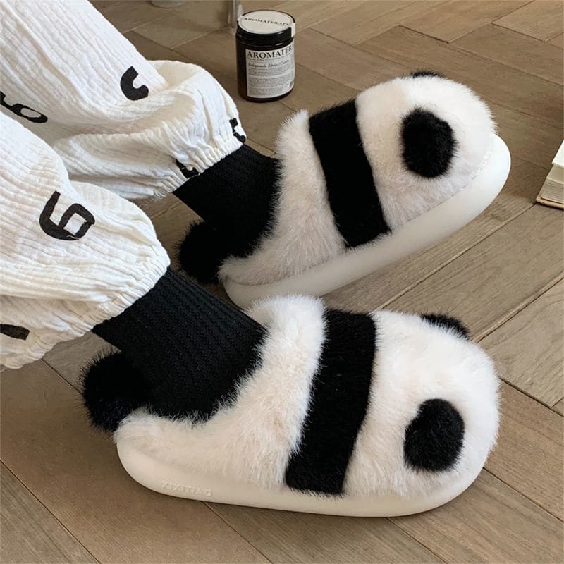 Kawaii Fleece Panda Home Slippers ME53 - Egirldoll