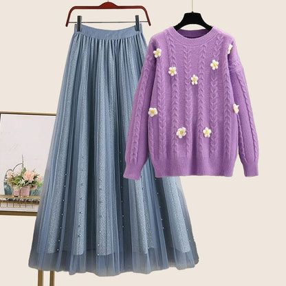 Kawaii Flowers Pastel Sweater Tulle Skirt Set ON242 - Egirldoll