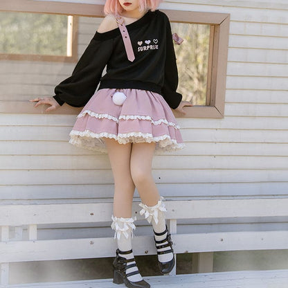 Kawaii Gamer Girl Hearts Black White Blouse Pink Skirt ON479