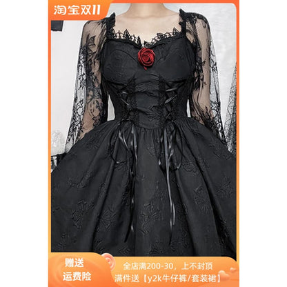 Kawaii Gothic Princess Rose Black Dress ON225 - Egirldoll