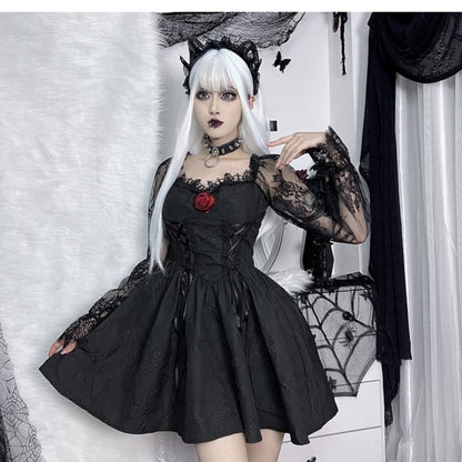 Kawaii Gothic Princess Rose Black Dress ON225 - Egirldoll