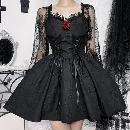 Kawaii Gothic Princess Rose Black Dress ON225 - Egirldoll