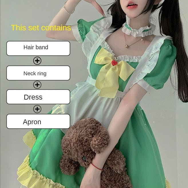 Kawaii Green Spring Maid Dress ON652 - M / Set (no stock) -