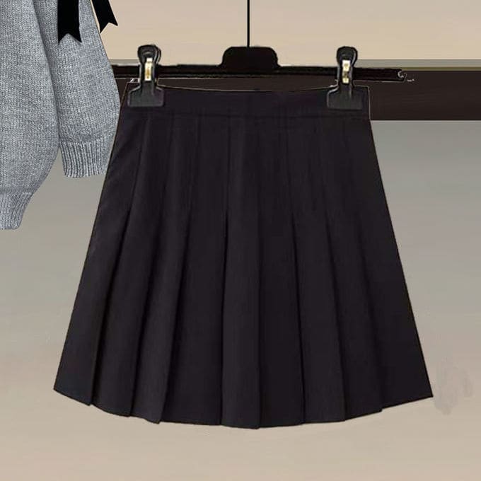 Kawaii Grey Open Shoulders Sweater and Black Skirt set EG578 - Egirldoll