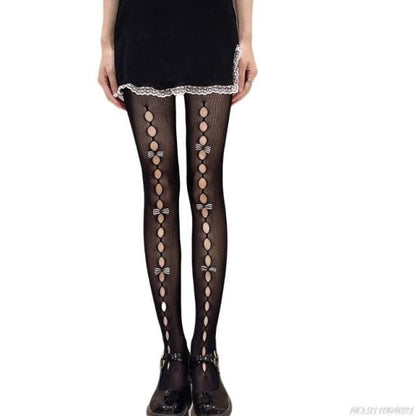 Kawaii Hollow Out Bowknot Black/White Lace Fishnet Tights BE480 - Egirldoll