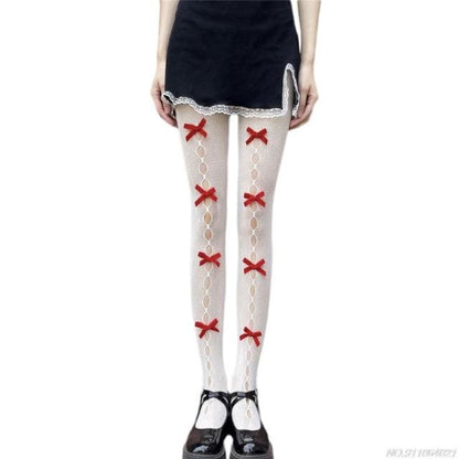 Kawaii Hollow Out Bowknot Black/White Lace Fishnet Tights BE480 - Egirldoll