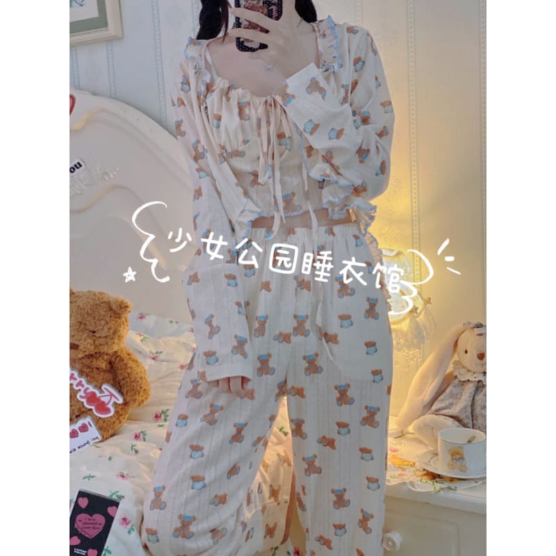 Kawaii Home Wear Three Pieces Set Bear Pajamas ON04 - Egirldoll