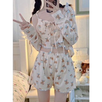 Kawaii Home Wear Three Pieces Set Bear Pajamas ON04 - Egirldoll