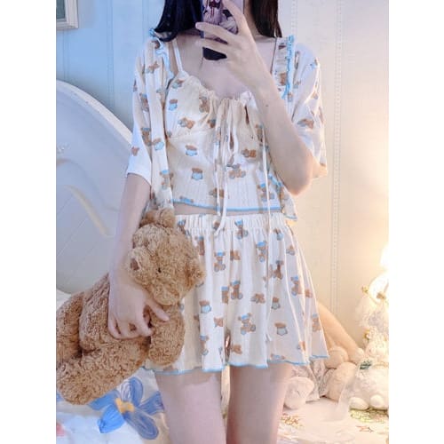 Kawaii Home Wear Three Pieces Set Bear Pajamas ON04 - Egirldoll