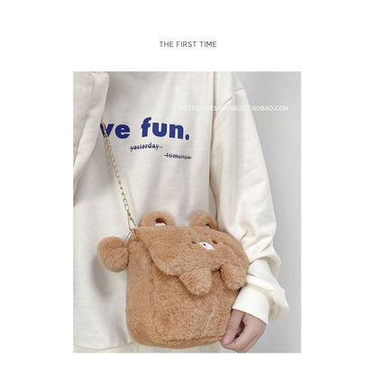 Kawaii Kuma Bear White Brown Sholder Bag ON454 - bag