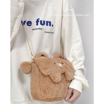 Kawaii Kuma Bear White Brown Sholder Bag ON454 - bag