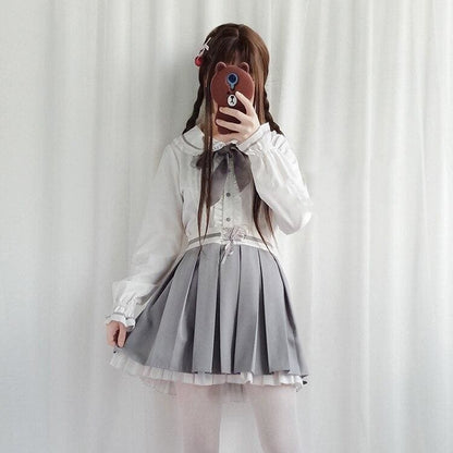 Kawaii Lolita Gray Coat +Gothic Blouse And Skirt Set Suit EG15098 - Egirldoll