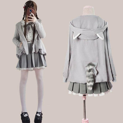 Kawaii Lolita Gray Coat +Gothic Blouse And Skirt Set Suit EG15098 - Egirldoll